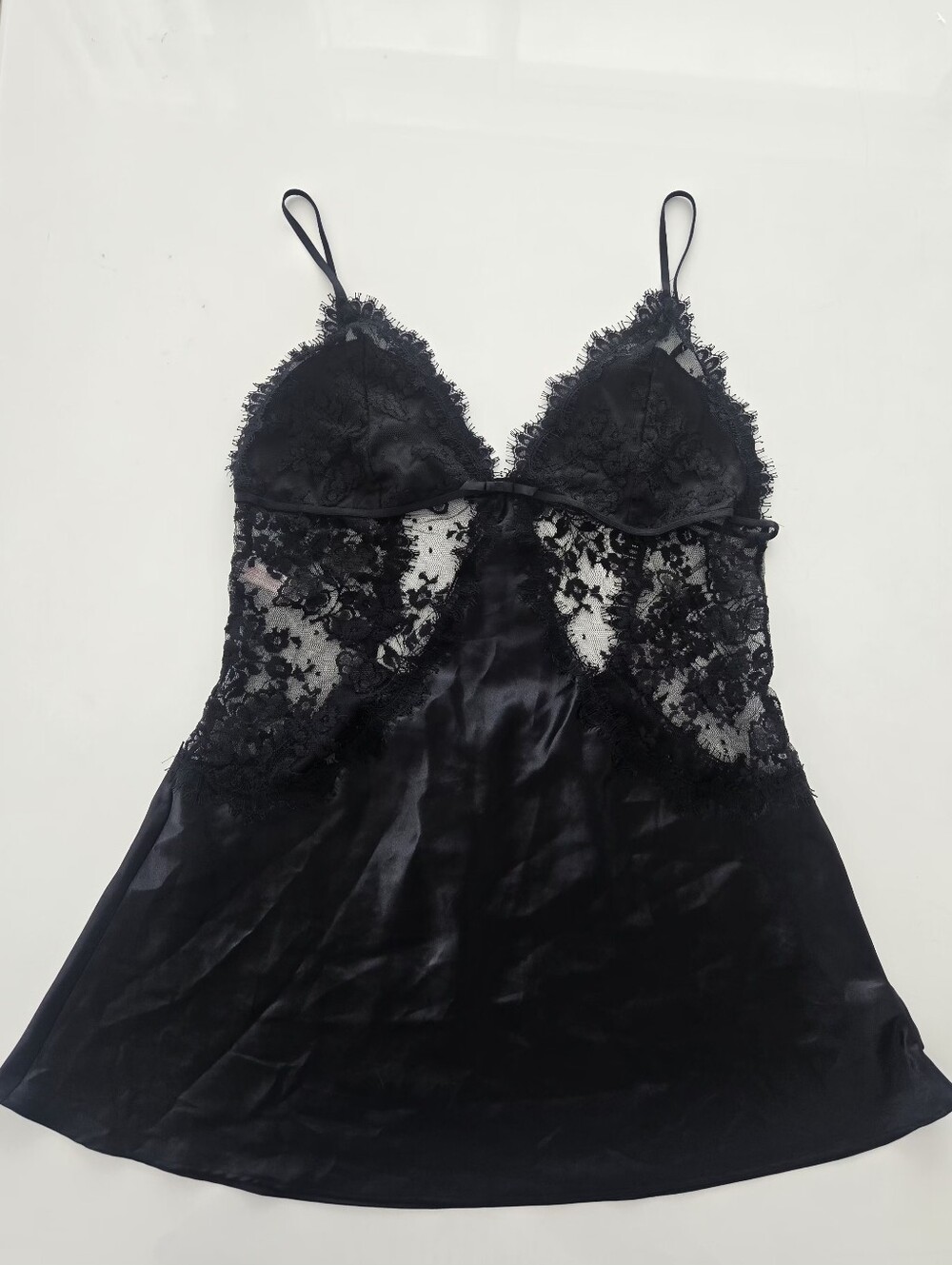 Victoria's Secret Backless Lingerie Chemise Size Large Slip Black Satin Lace
